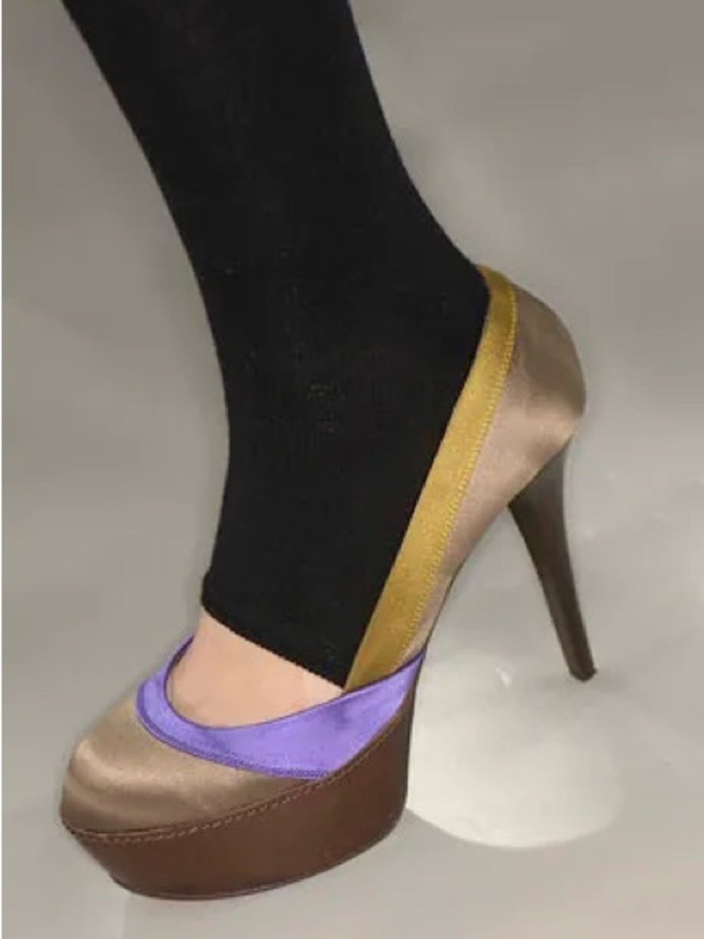 Marni Fall 2007 RTW silk leather platform heels 
- Purple, Gold, Brown